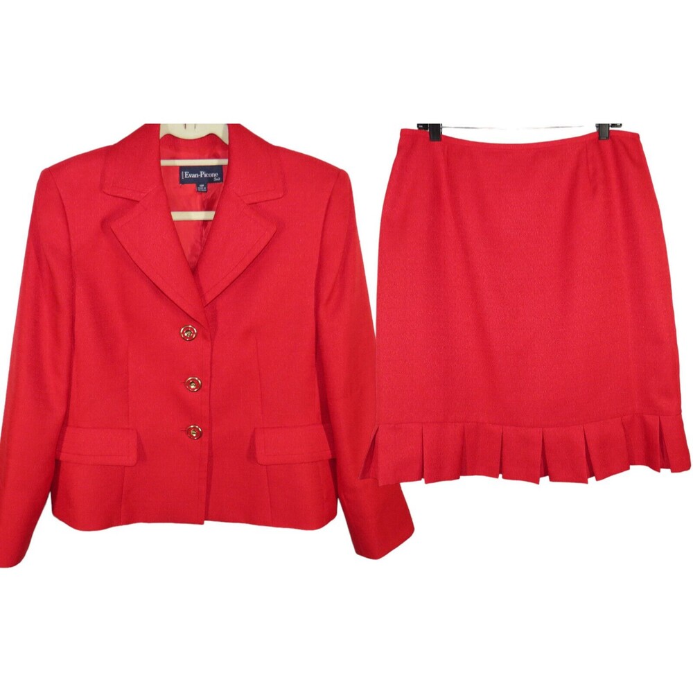 Vintage Evan Picone Women's Red Skirt Suit Pleated Hem Size 14 Petite